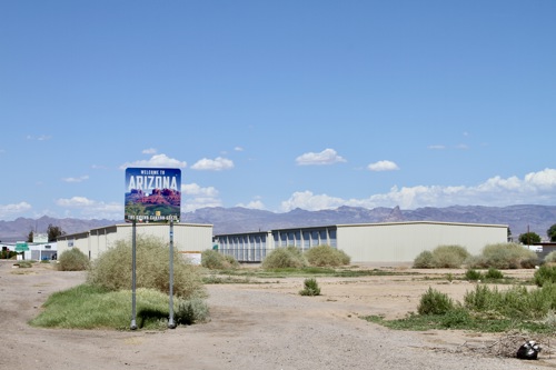 A “Welcome to Arizona” sign greets drivers heading east from California into the Mohave Valley Elementary School District region.